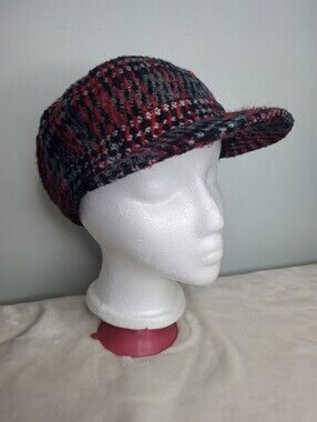 Shandon Ireland Wool Blend Plaid Newsboy Cap in Red and Gray.